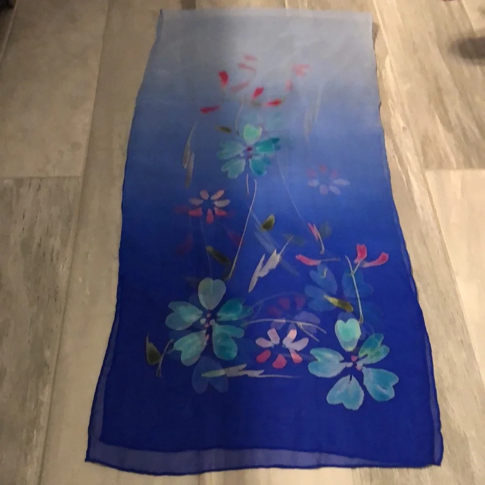 Blue ombré sheer floral scarf